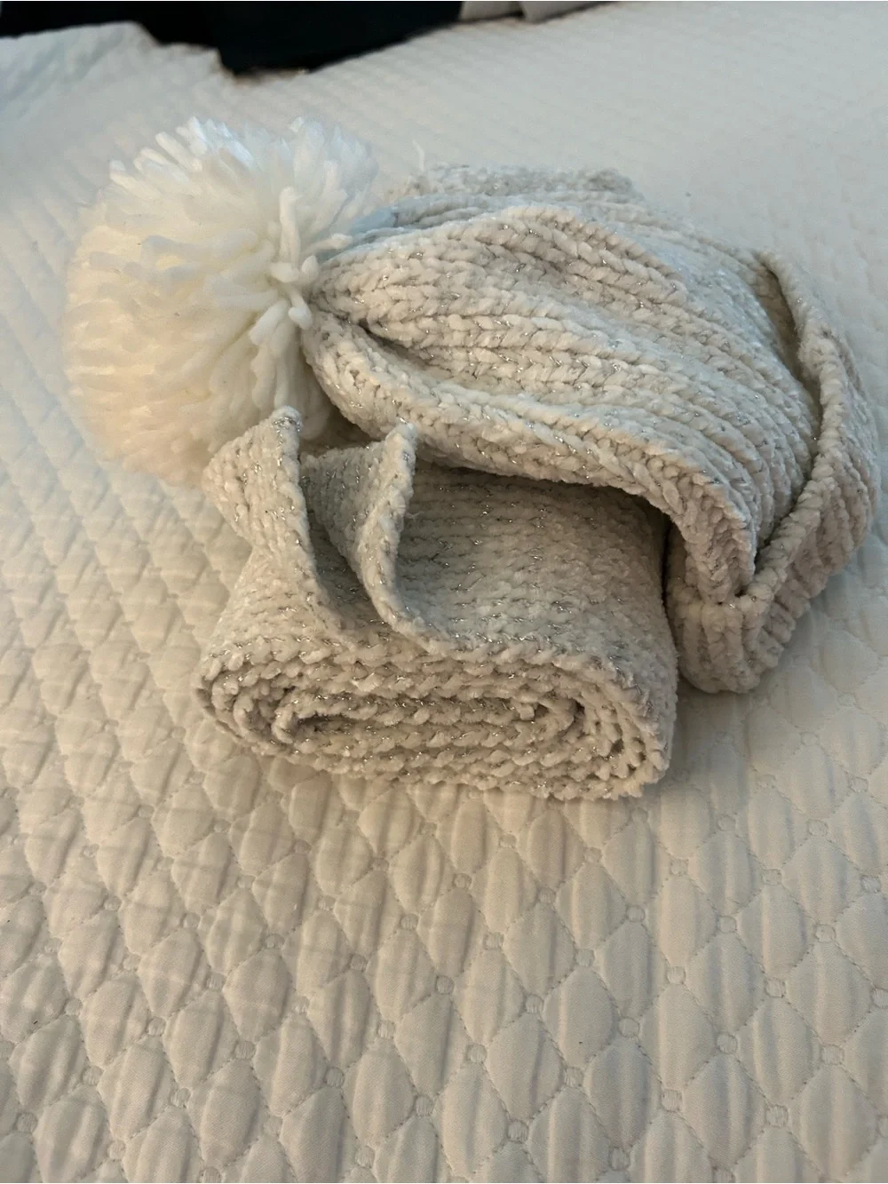 Cozy Cream Knit Pom Beanie & Scarf Set